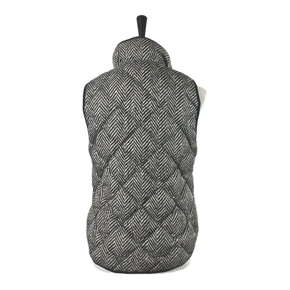 J.Crew Vest Down Filled Quilted Puffer Herringbone Black Tan Women’s Size Small